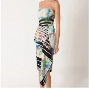 NWT Black Halo strapless asymmetrical watercolor dress